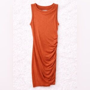 SHEIN Burnt Orange Ruched Bodycon Dress Women’s Small Sleeveless Stretch Midi